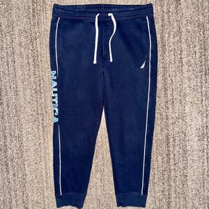 NAUTICA Men's Nautical Side Striped Logo Knit Fleece Sweatpants Navy Size XL